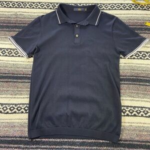 HLA Dark Blue Sweater Knit Polo Shirt Men’s Small Pullover